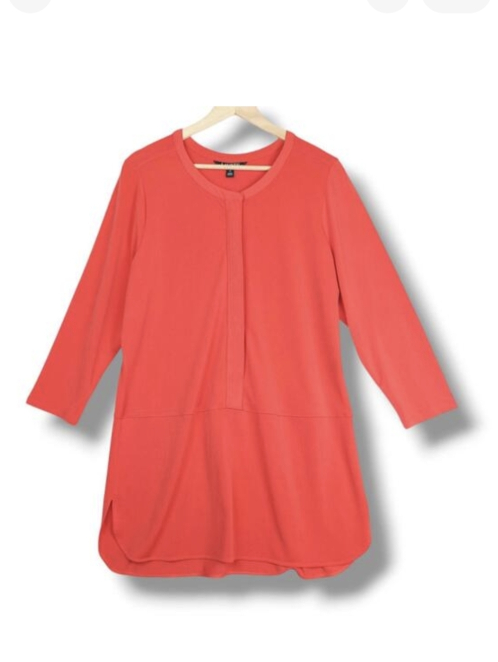 Lauren Ralph‎ Lauren LRL Button Front Tunic Top Blouse 1X Plus Bright Coral Red